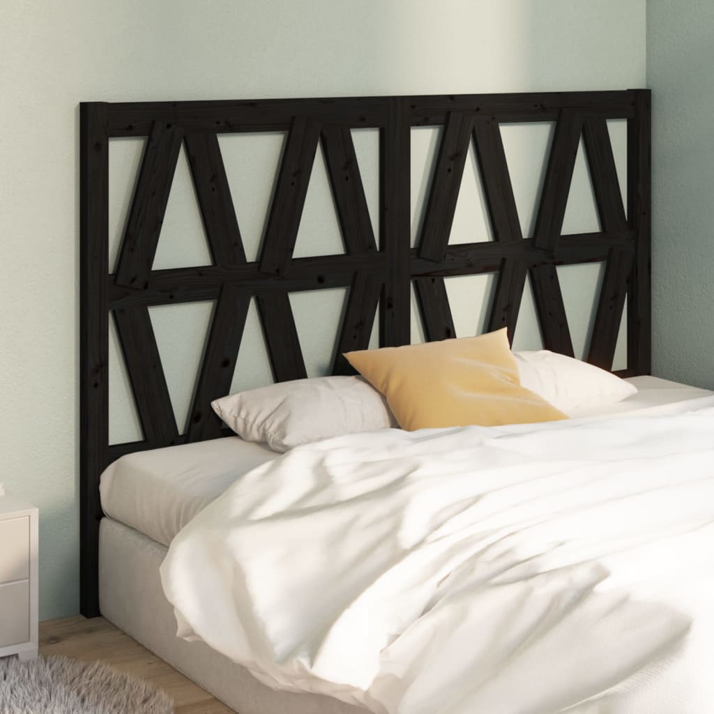 Bed Headboard Black 126x4x100 cm Solid Wood Pine