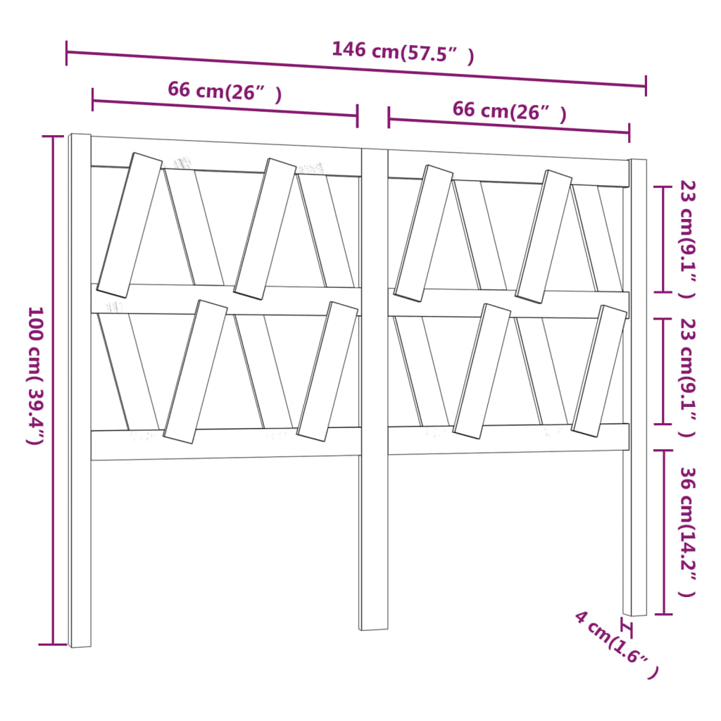 Bed Headboard 146x4x100 cm Solid Wood Pine