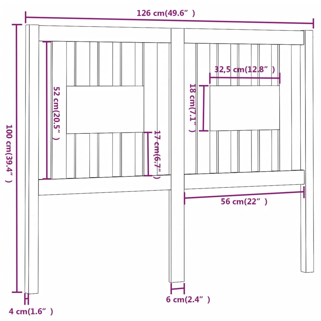 Headboard Black 126x4x100 cm Solid Wood Pine