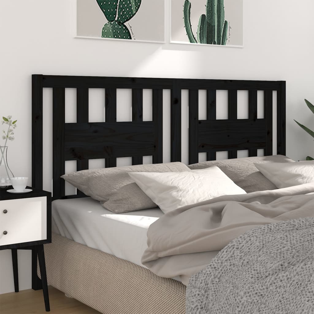 Headboard Black 206x4x100 cm Solid Wood Pine