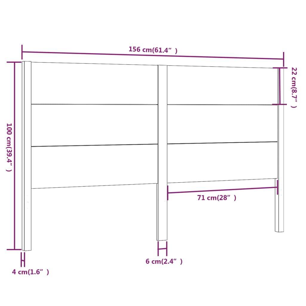 vidaXL Headboard 156x4x100 cm Solid Wood Pine