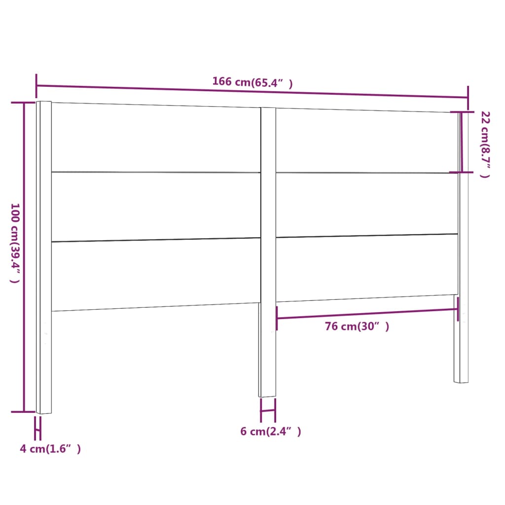 vidaXL Headboard White 166x4x100 cm Solid Wood Pine