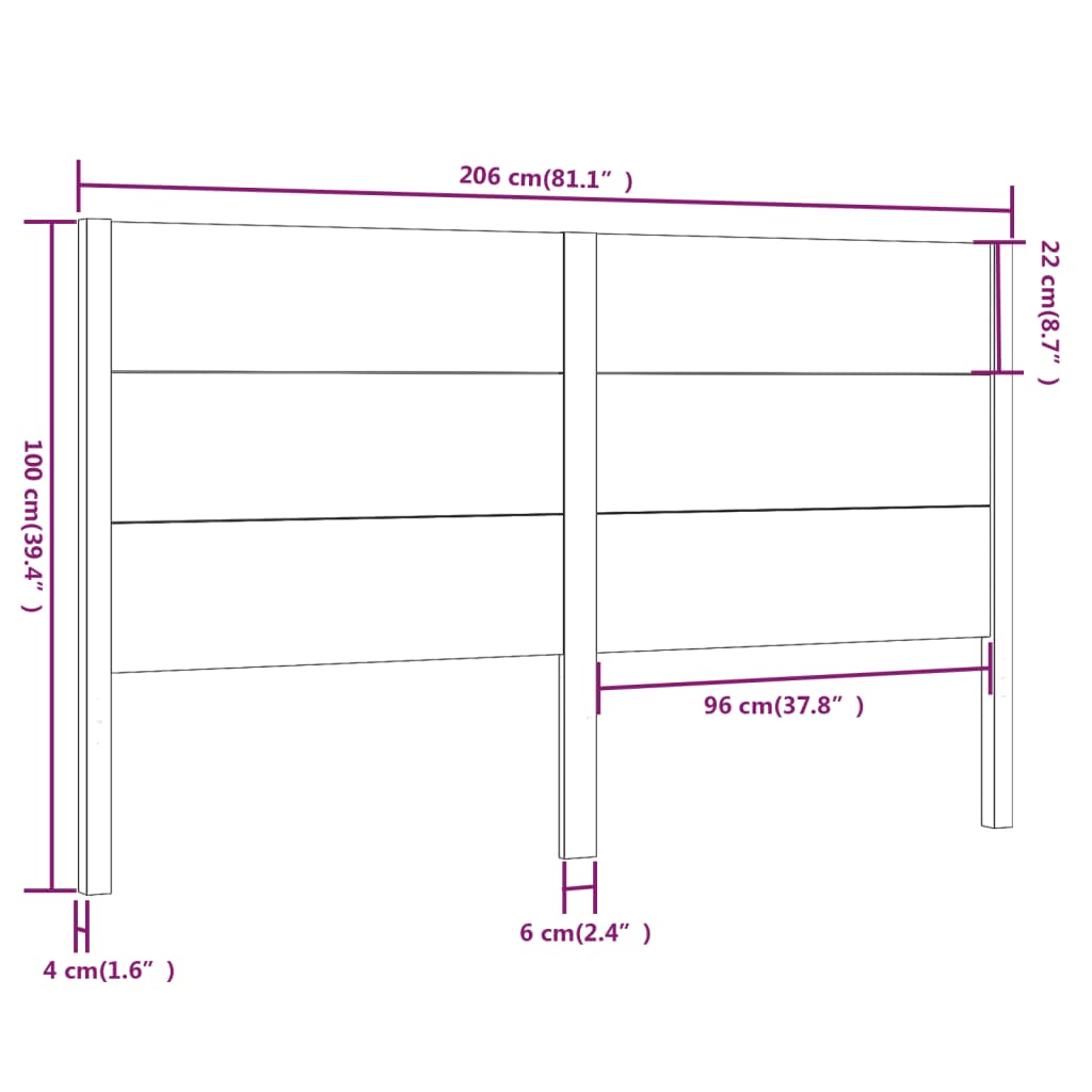 vidaXL Headboard Black 206x4x100 cm Solid Wood Pine