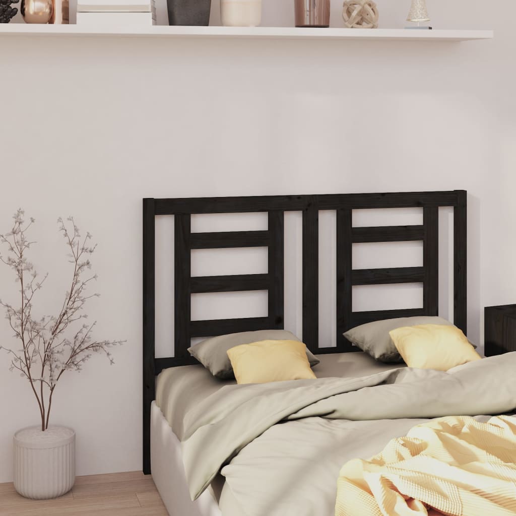 Bed Headboard Black 126x4x100 cm Solid Wood Pine