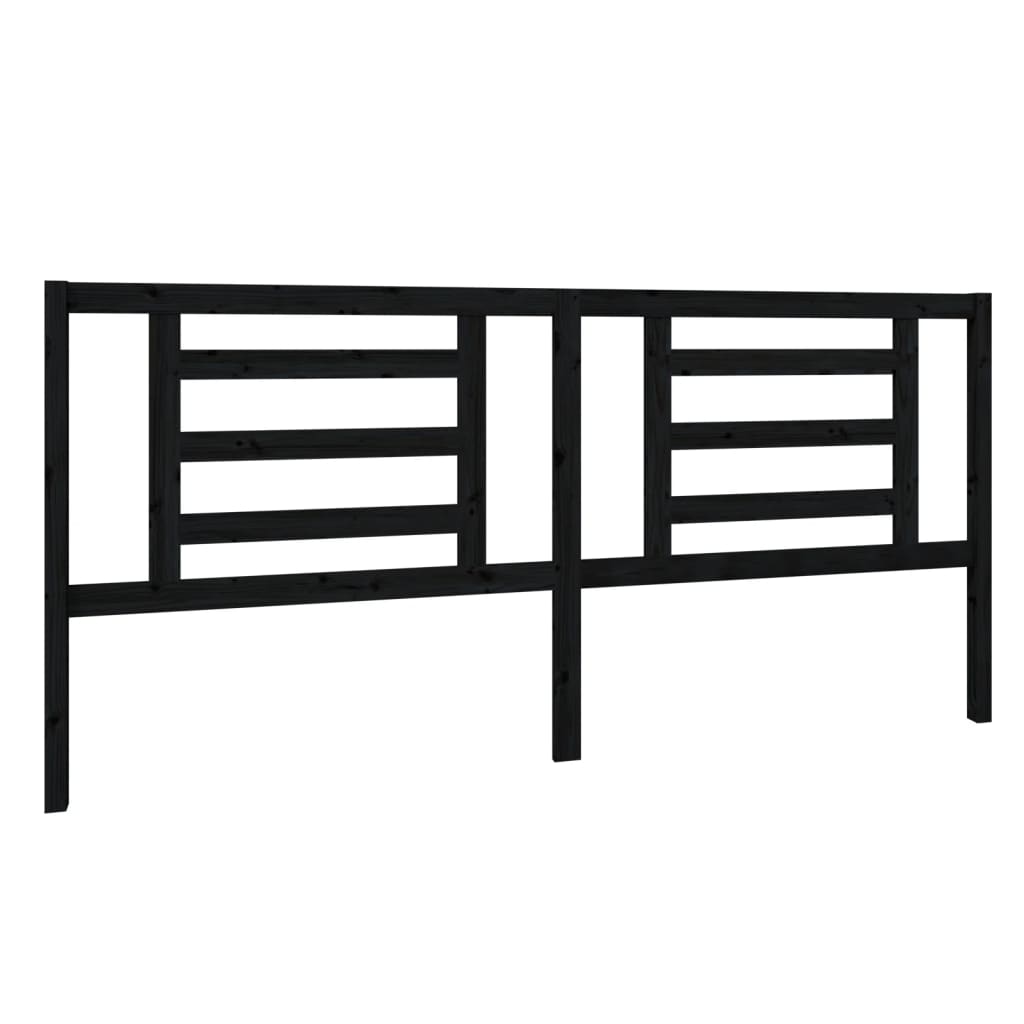 Bed Headboard Black 206x4x100 cm Solid Pine Wood