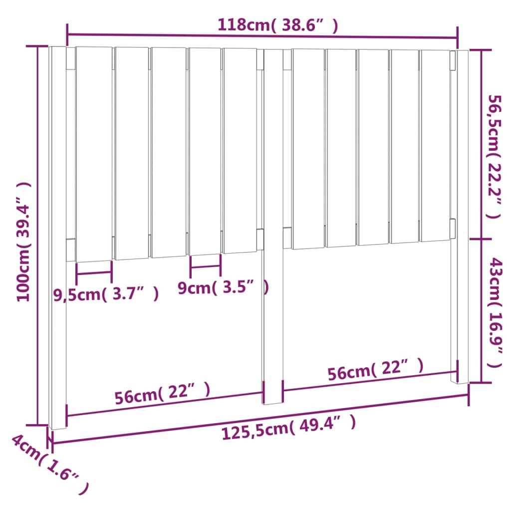 vidaXL Bed Headboard Honey Brown 125.5x4x100 cm Solid Wood Pine