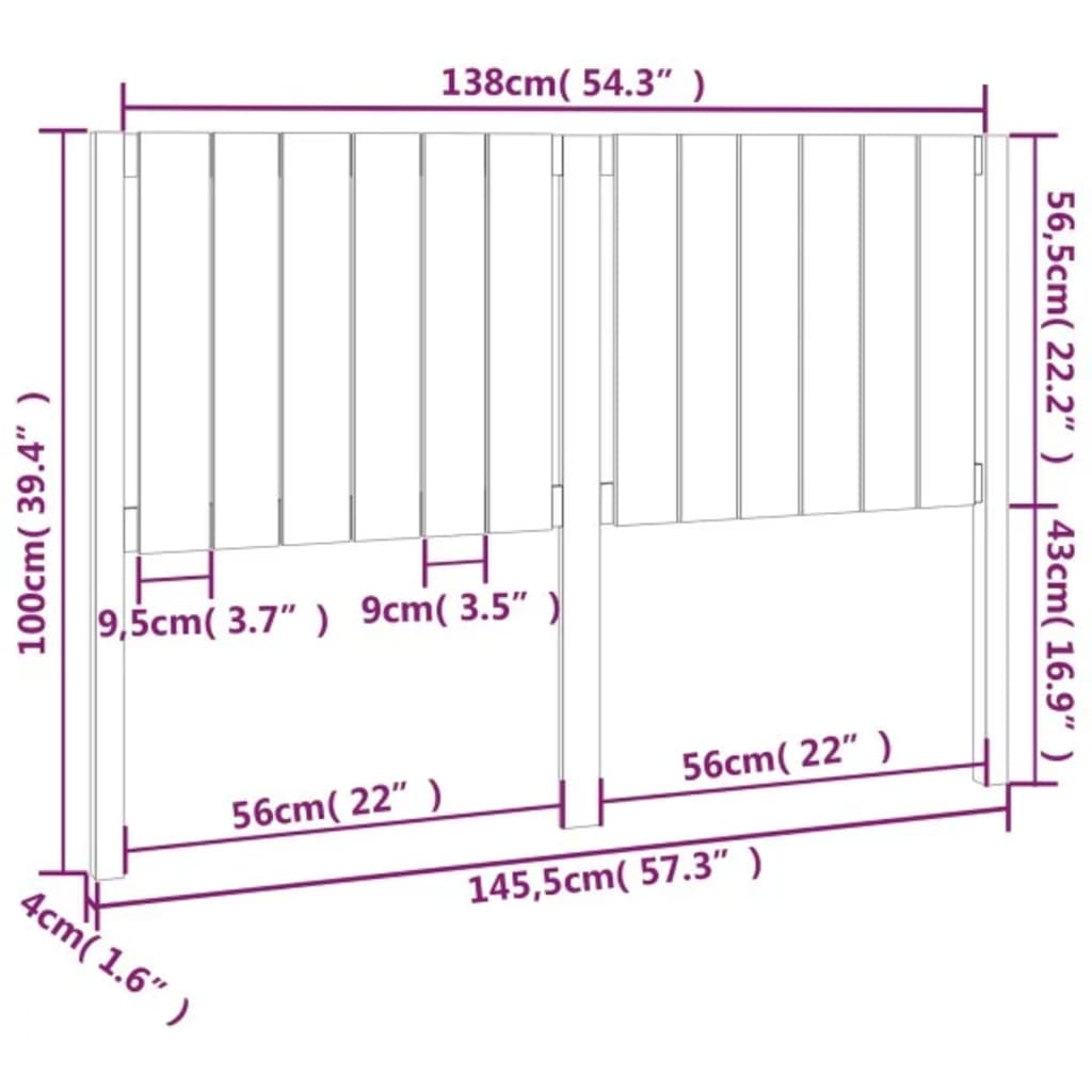 vidaXL Bed Headboard White 145.5x4x100 cm Solid Wood Pine