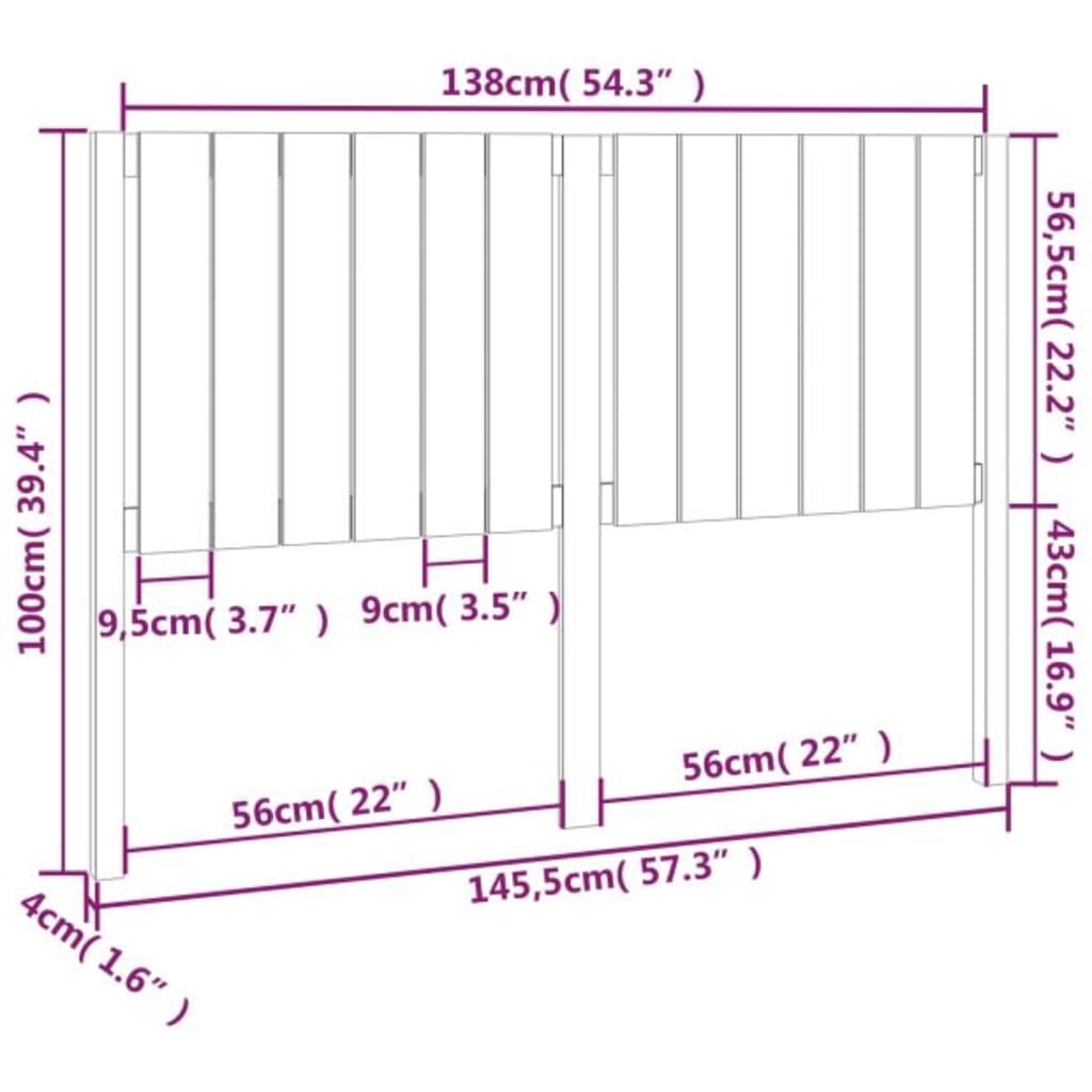 vidaXL Bed Headboard Honey Brown 145.5x4x100 cm Solid Wood Pine