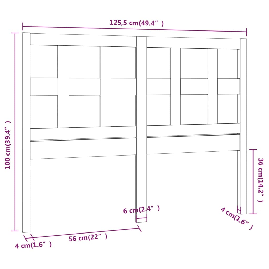 vidaXL Bed Headboard White 125.5x4x100 cm Solid Wood Pine