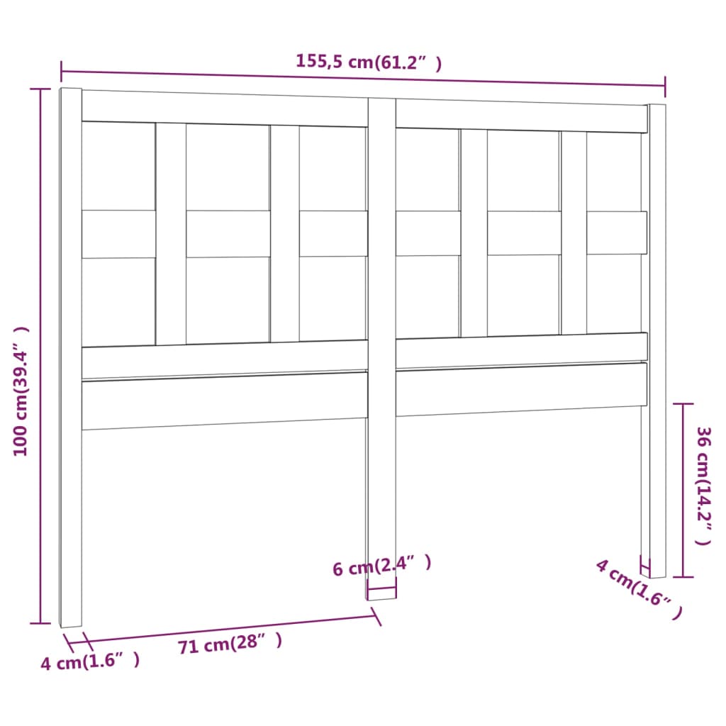 vidaXL Bed Headboard White 155.5x4x100 cm Solid Wood Pine