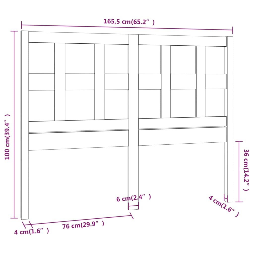 vidaXL Bed Headboard 165.5x4x100 cm Solid Wood Pine