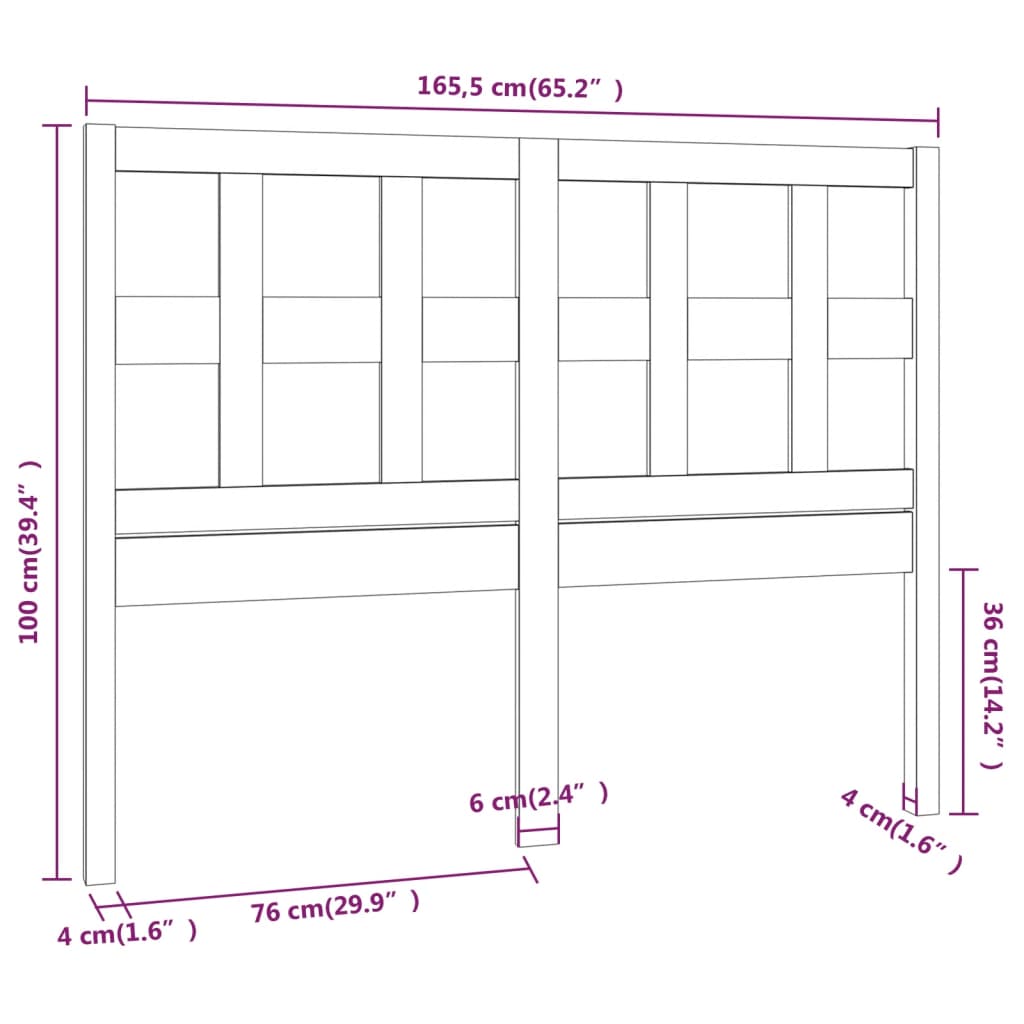 Bed Headboard Grey 165.5x4x100 cm Solid Wood Pine