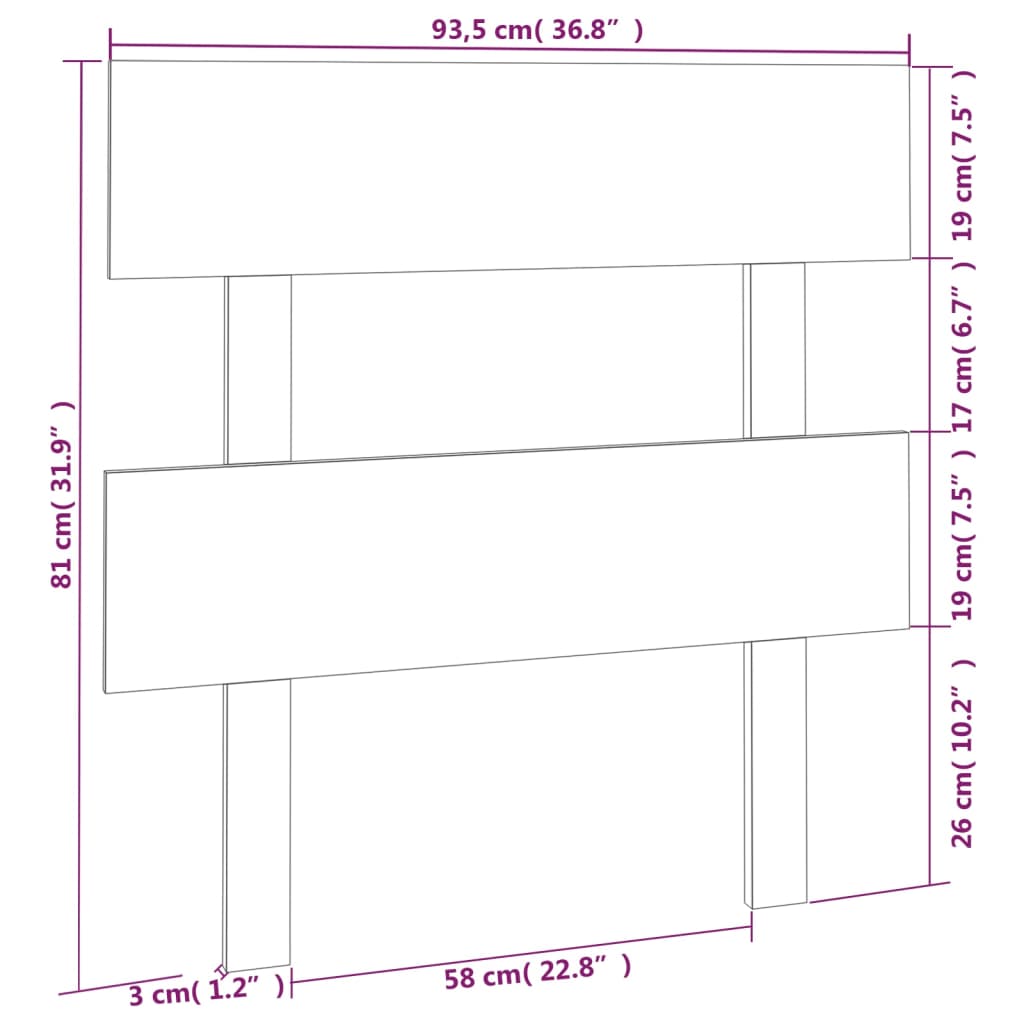 vidaXL Bed Headboard Grey 93.5x3x81 cm Solid Wood Pine