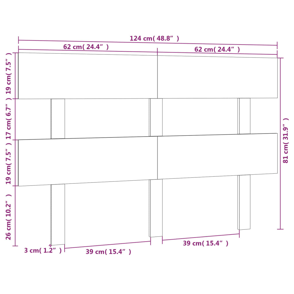 vidaXL Bed Headboard Honey Brown 124x3x81 cm Solid Wood Pine