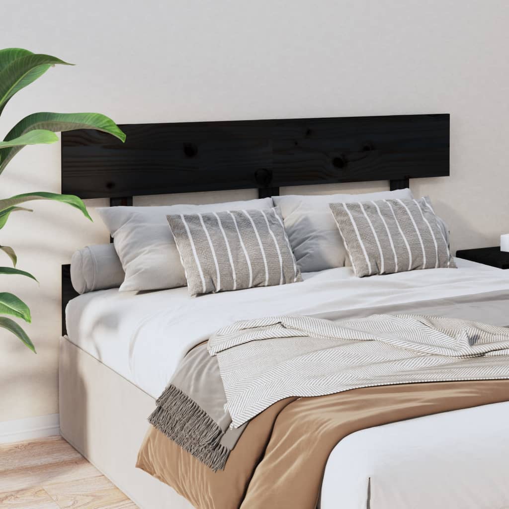 Bed Headboard Black 124x3x81 cm Solid Wood Pine
