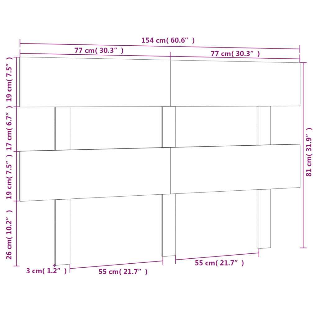 vidaXL Bed Headboard 154x3x81 cm Solid Wood Pine