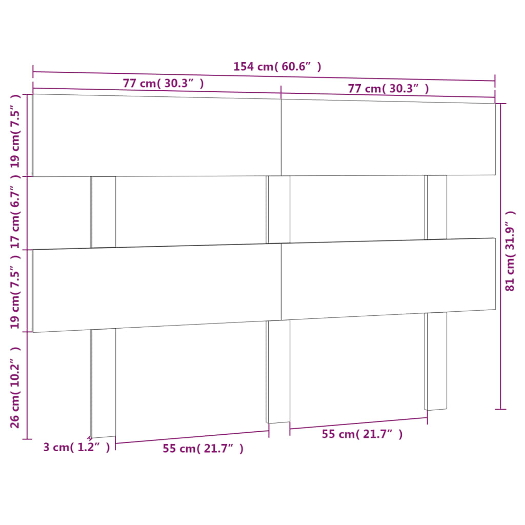 Bed Headboard Grey 154x3x81 cm Solid Wood Pine