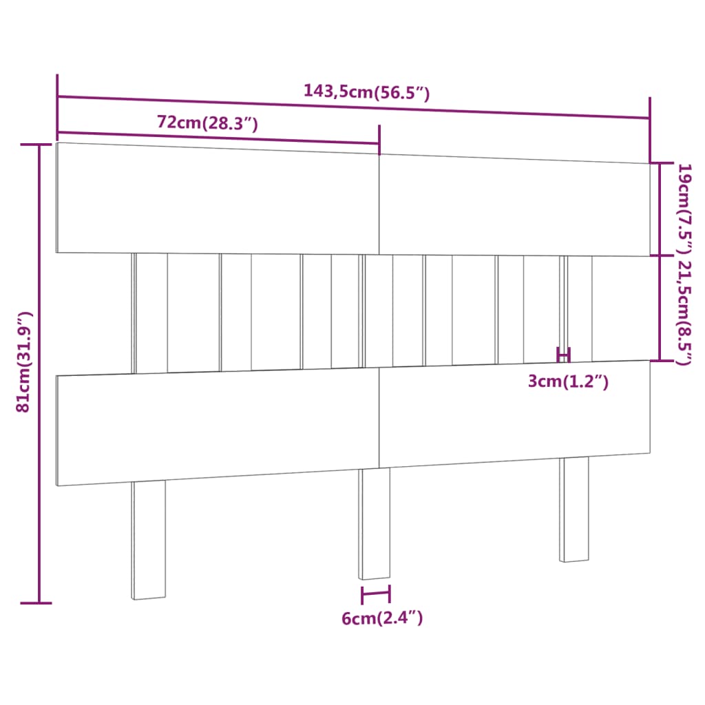 Bed Headboard White 143.5x3x81 cm Solid Wood Pine
