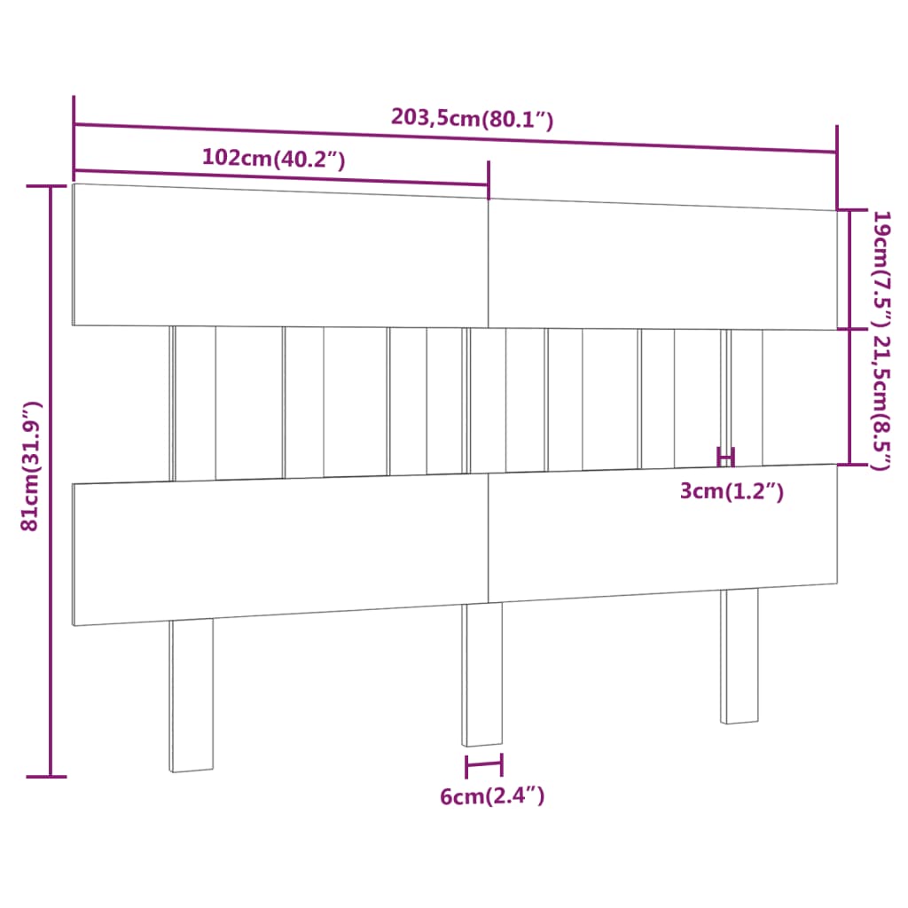 vidaXL Bed Headboard 203.5x3x81 cm Solid Wood Pine