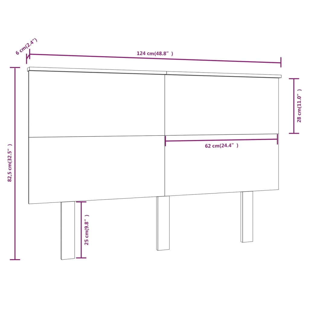 vidaXL Bed Headboard Black 124x6x82.5 cm Solid Wood Pine