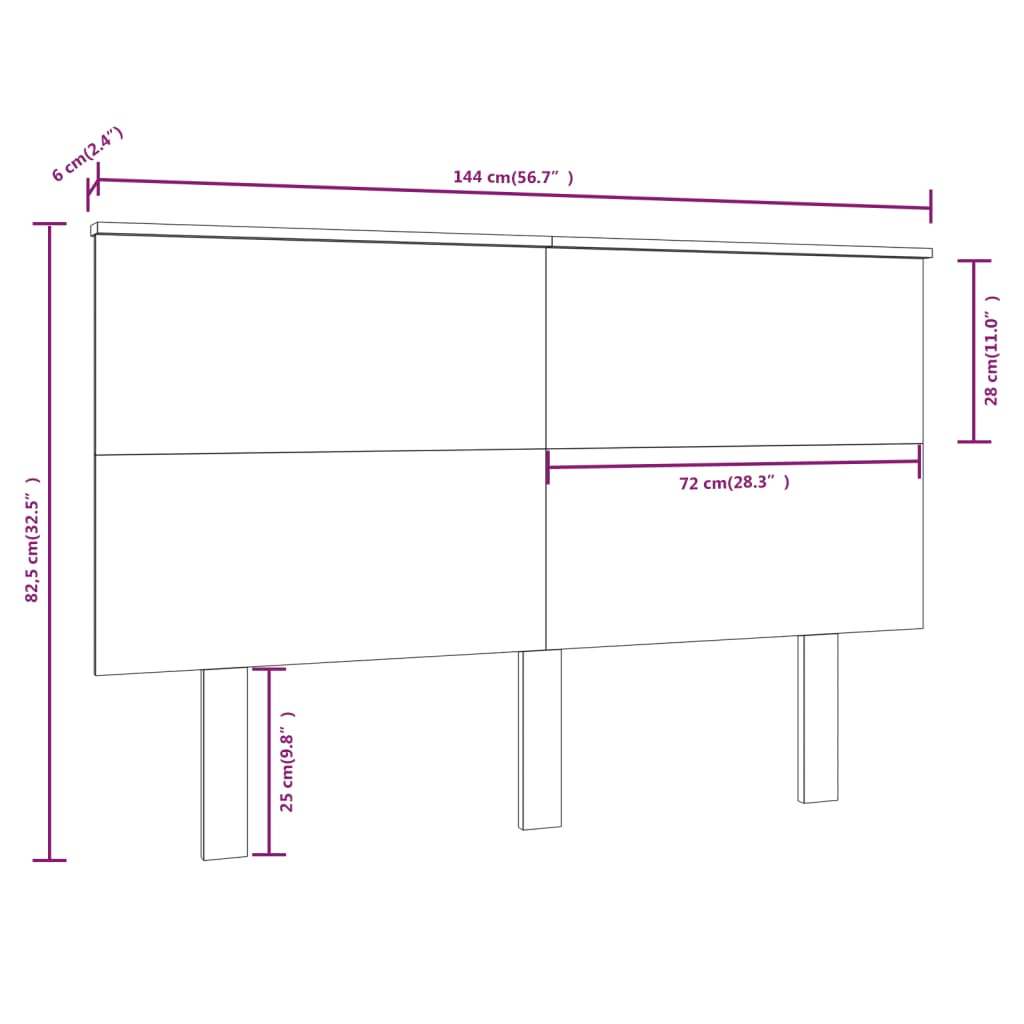 vidaXL Bed Headboard Black 144x6x82.5 cm Solid Wood Pine