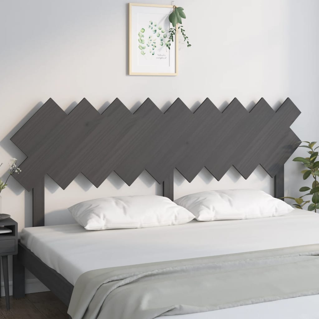 Bed Headboard | Grey | Solid Pine Wood | Decorative Inlays