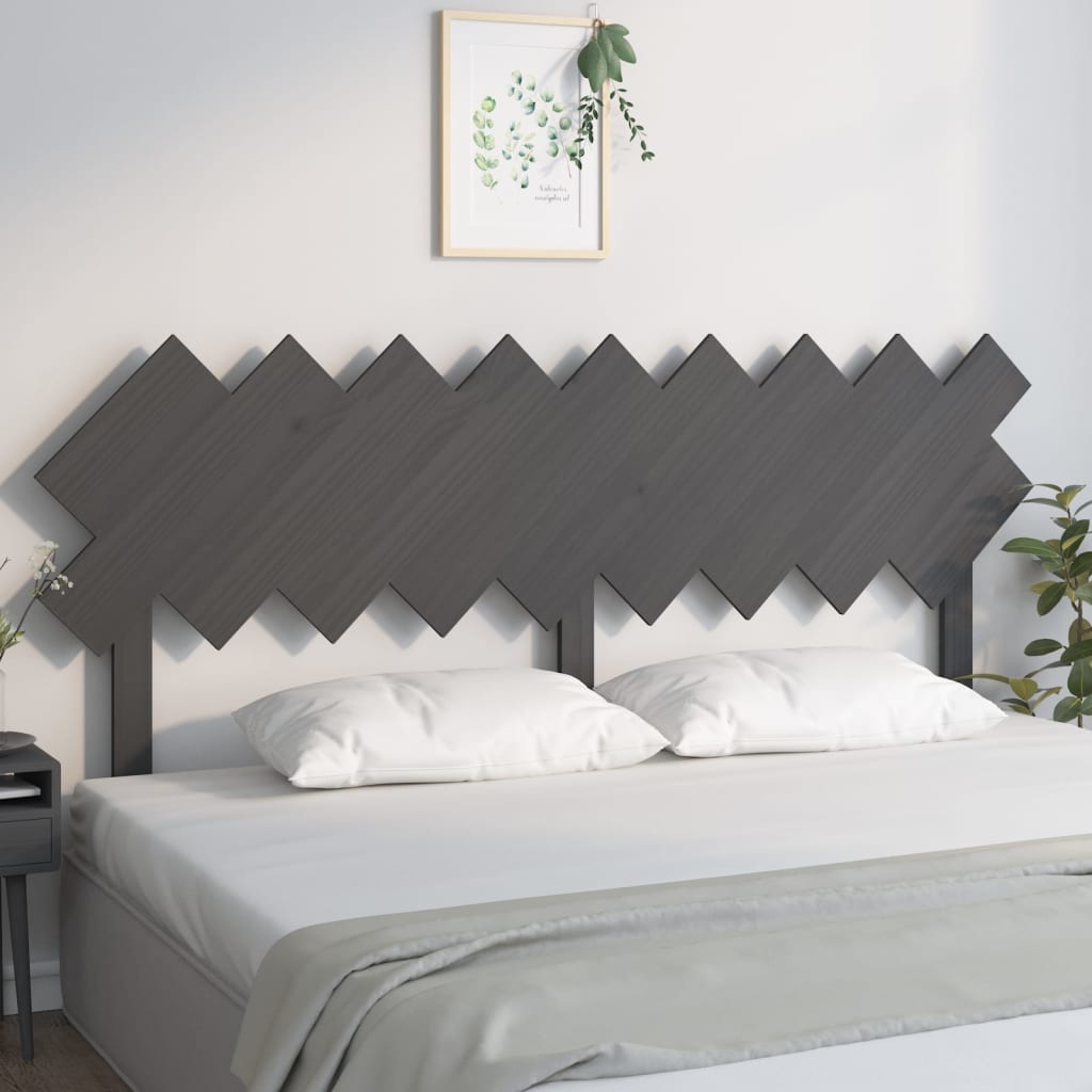 Bed Headboard | Grey | Solid Pine Wood | Decorative Inlays