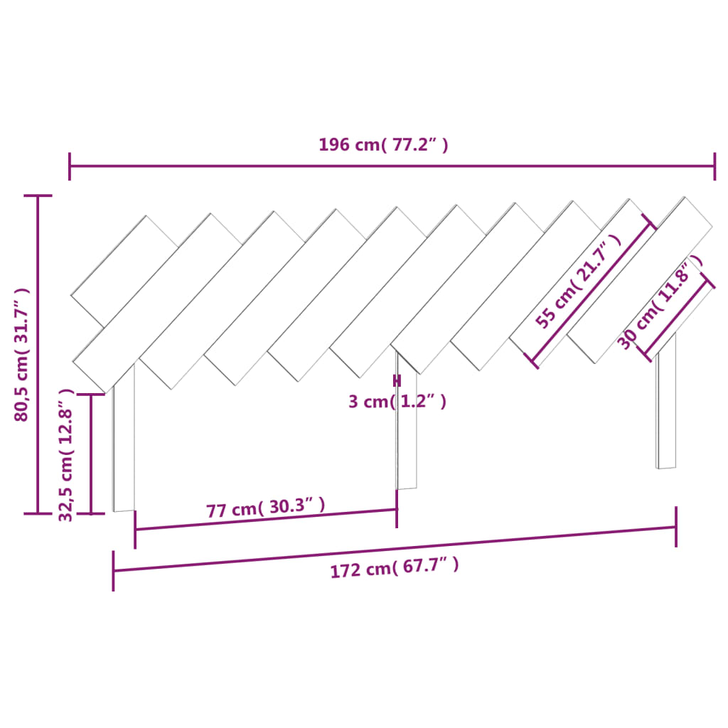 vidaXL Bed Headboard 196x3x80.5 cm Solid Wood Pine