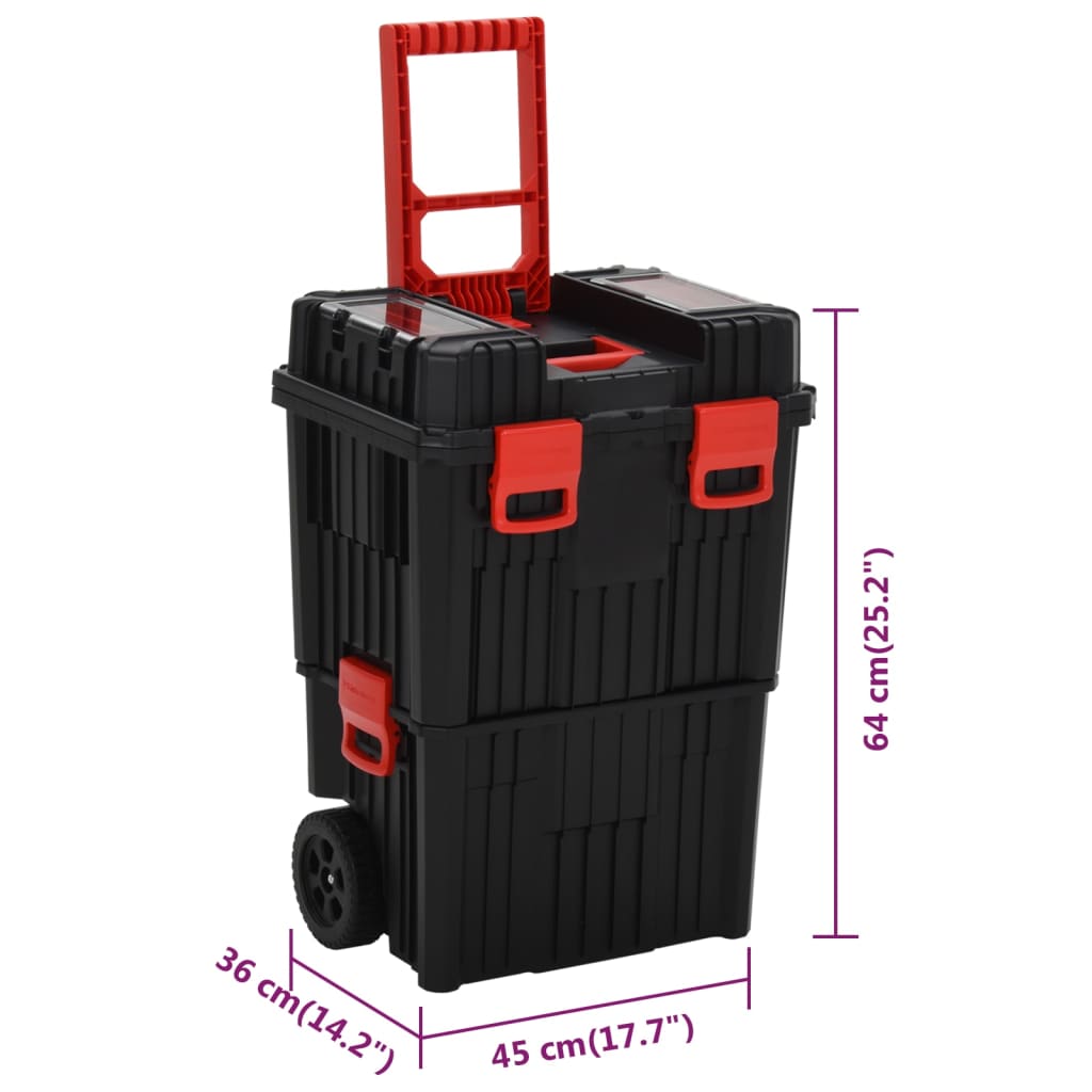 vidaXL Toolbox Trolley Black and Red Polypropylene