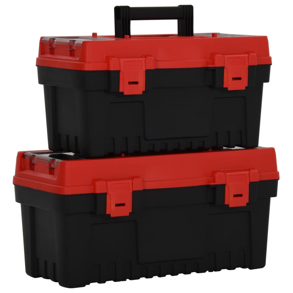 vidaXL 2 Piece Tool Box Set Black and Red Polypropylene