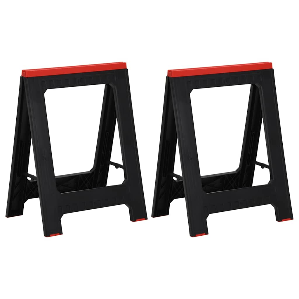 152104 vidaXL Foldable Work Trestles 2 pcs Black and Red Polypropylene 350 kg