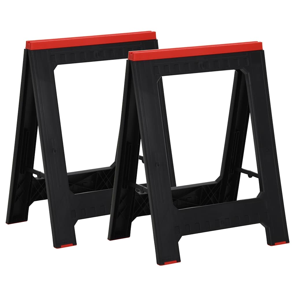 152104 vidaXL Foldable Work Trestles 2 pcs Black and Red Polypropylene 350 kg