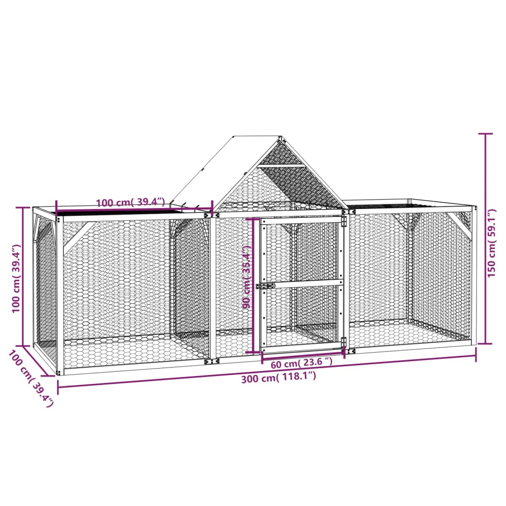 vidaXL Chicken Coop 300x100x150 cm Impregnated Solid Wood Pine