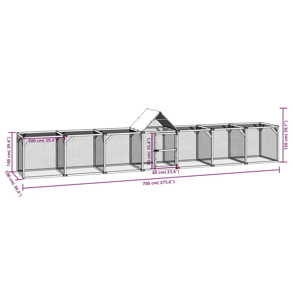 Chicken Coop 700x100x150 cm Impregnated Solid Wood Pine