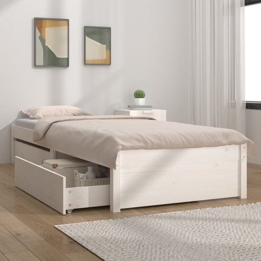 vidaXL Bed Frame without Mattress with Drawers White Small Single