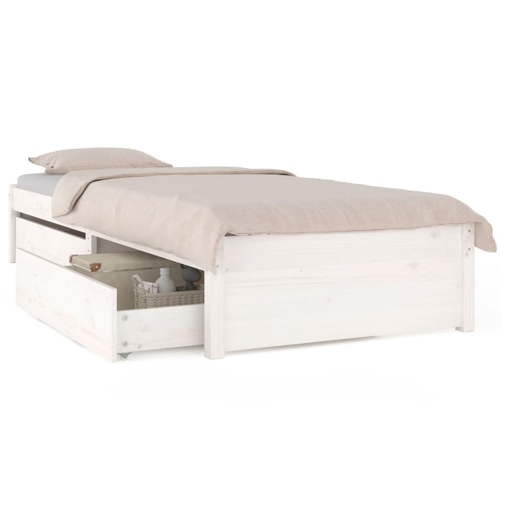 vidaXL Bed Frame without Mattress with Drawers White Single