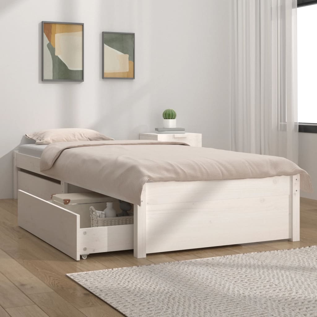 vidaXL Bed Frame without Mattress with Drawers White Single