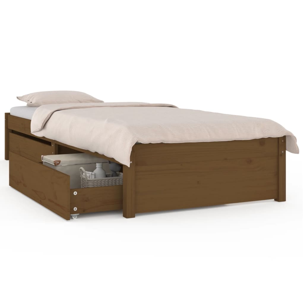 3103466 vidaXL Bed Frame without Mattress with Drawers Honey Brown 90x200 cm (814937+814987)