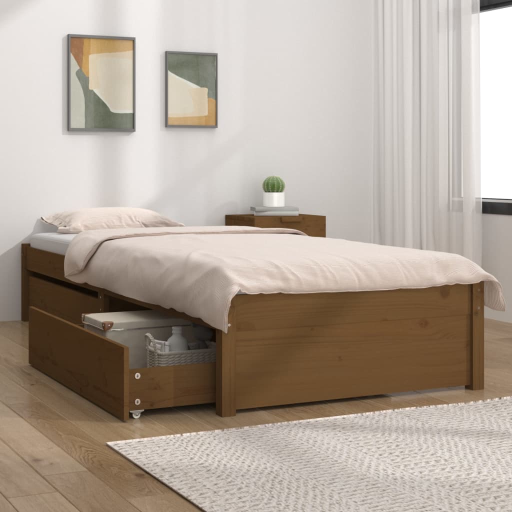 3103466 vidaXL Bed Frame without Mattress with Drawers Honey Brown 90x200 cm (814937+814987)