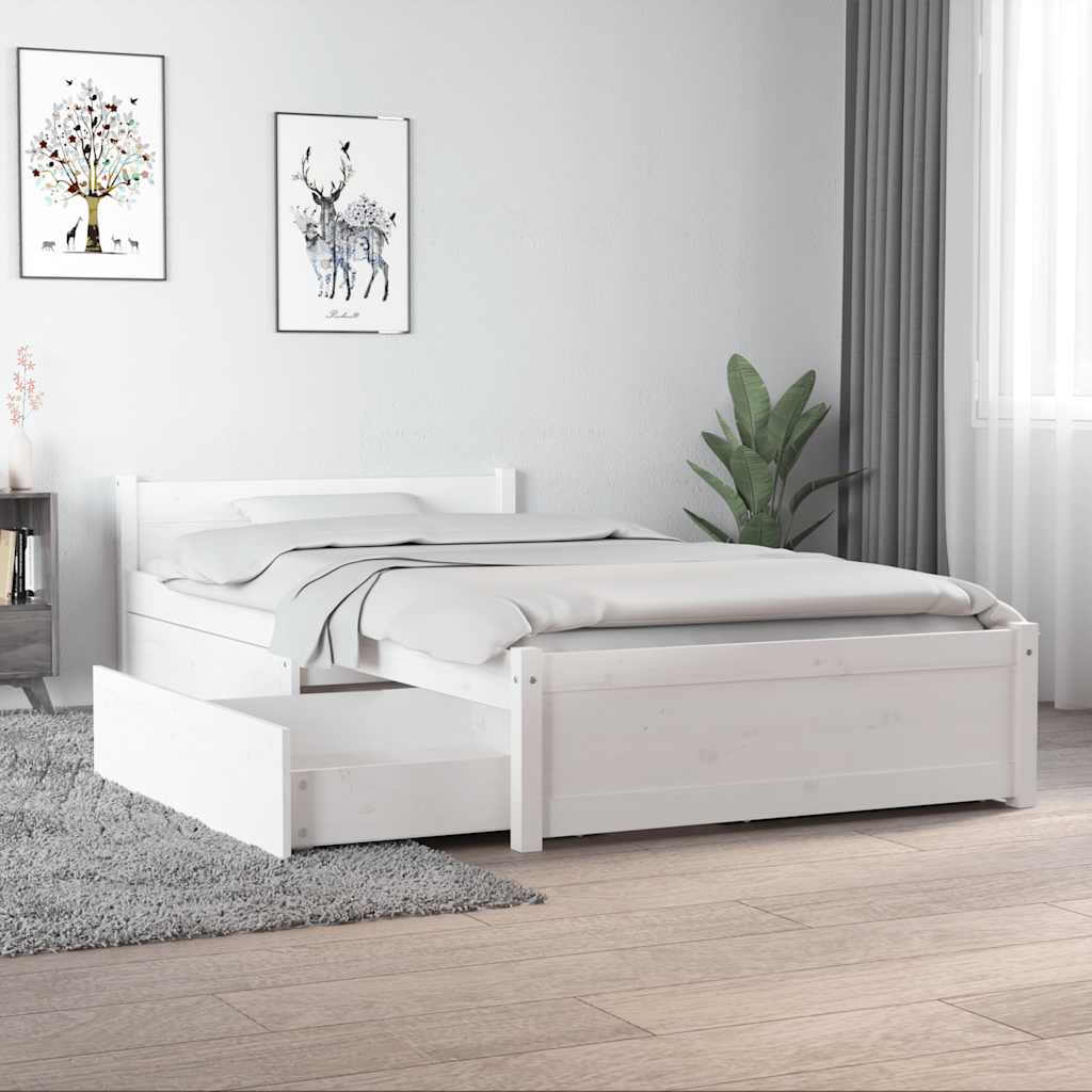 Bed Frame without Mattress with Drawers White Single