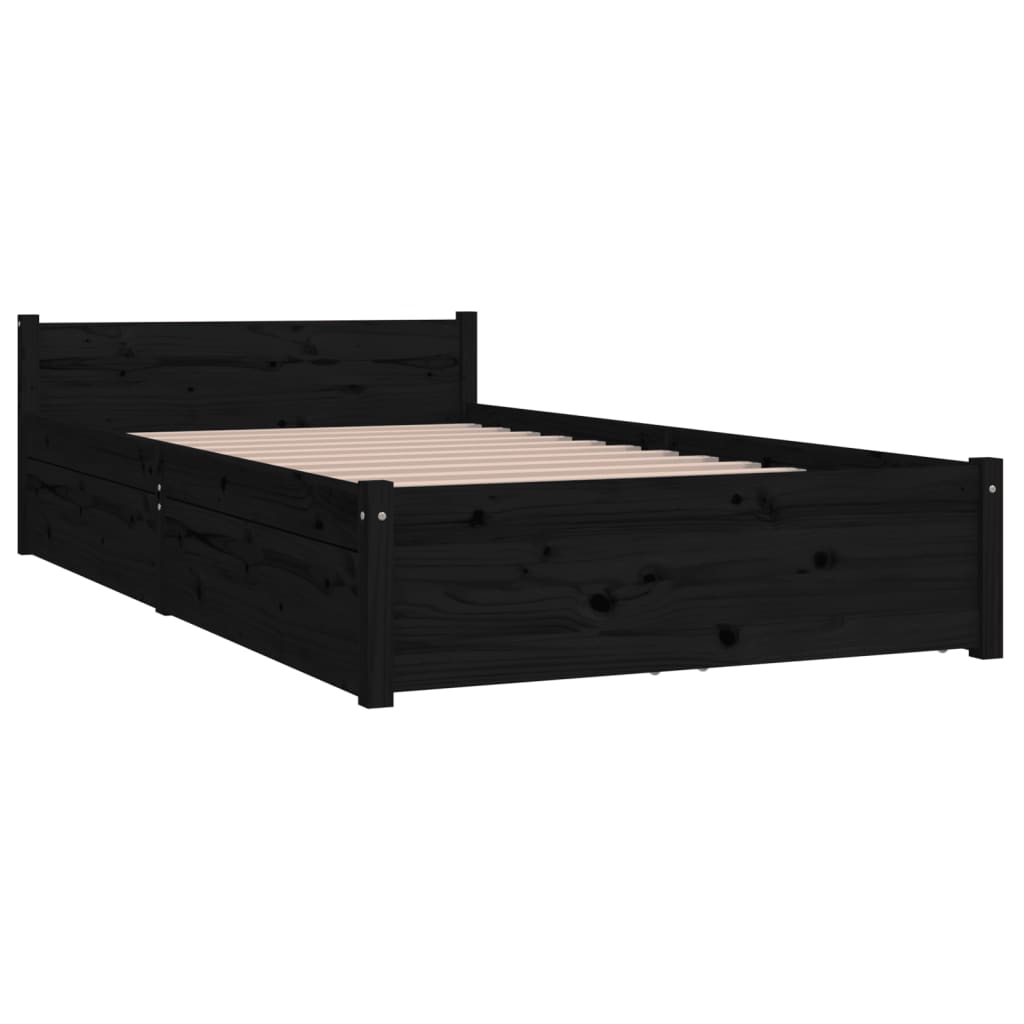 3103487 vidaXL Bed Frame without Mattress with Drawers Black 90x200 cm (815033+814988)