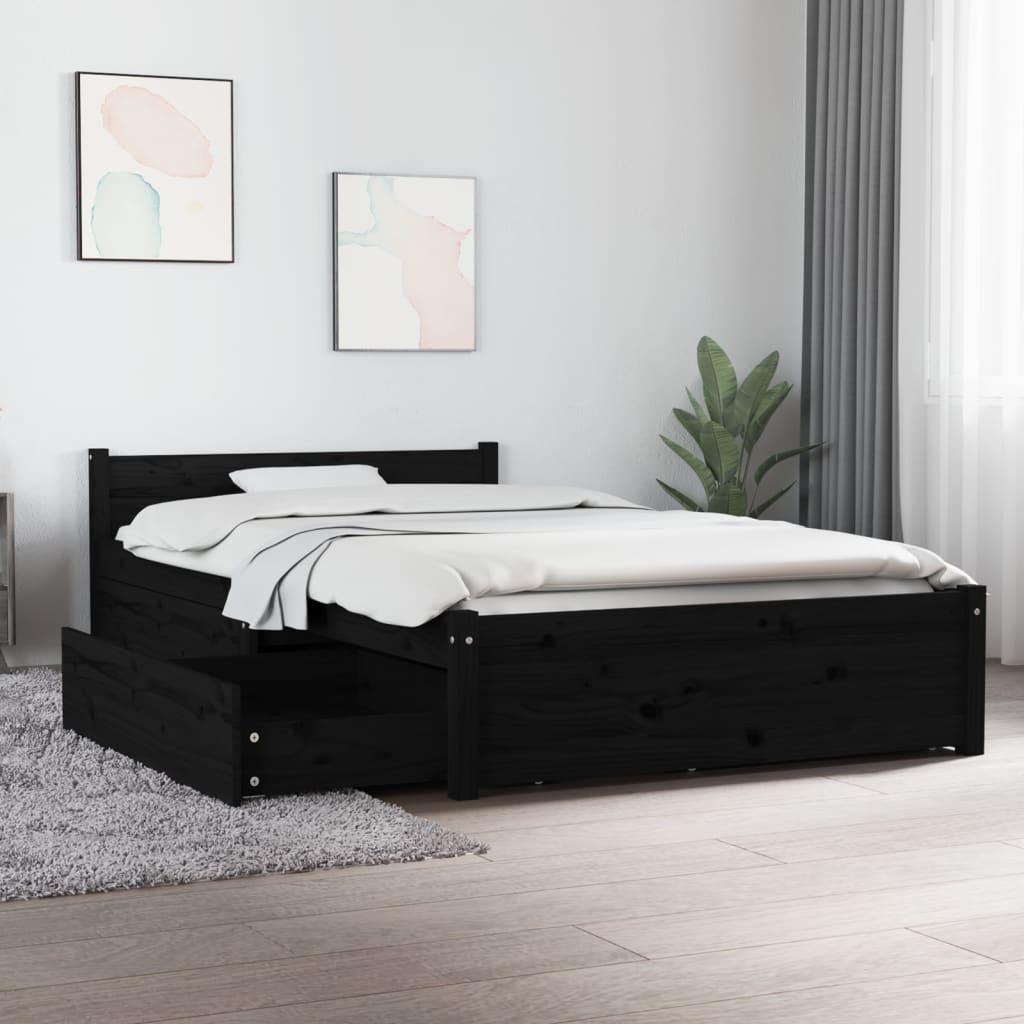 3103487 vidaXL Bed Frame without Mattress with Drawers Black 90x200 cm (815033+814988)