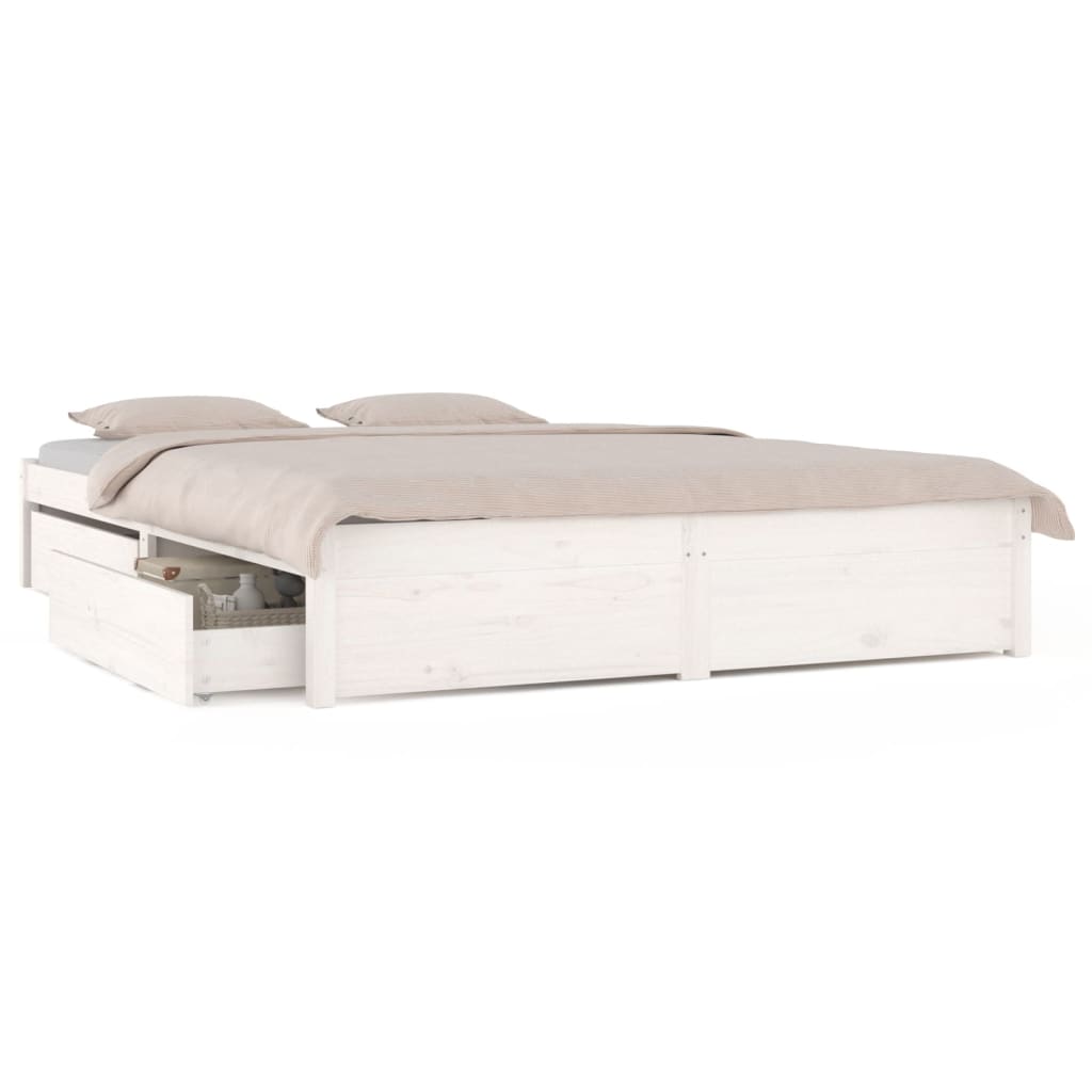 3103504 vidaXL Bed Frame without Mattress with Drawers White 140x190 cm (814930+814995)