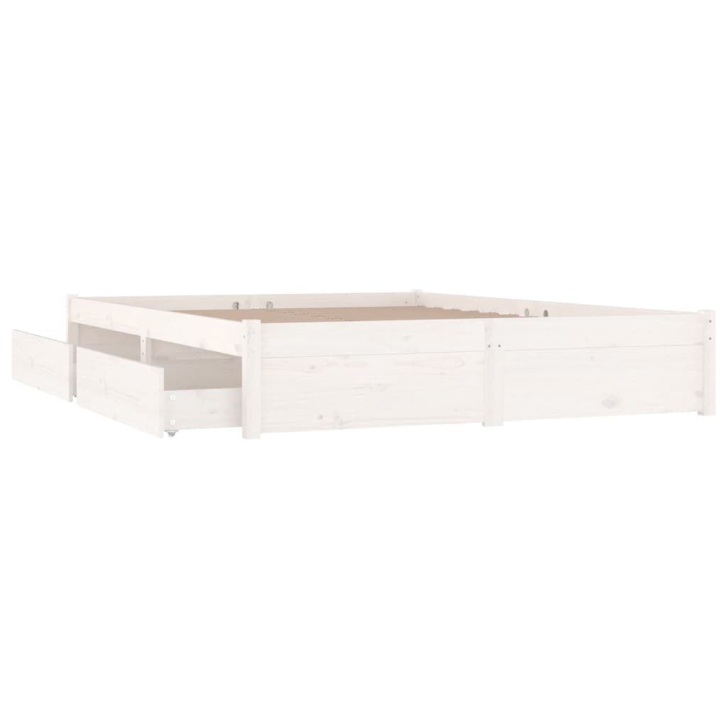 3103504 vidaXL Bed Frame without Mattress with Drawers White 140x190 cm (814930+814995)