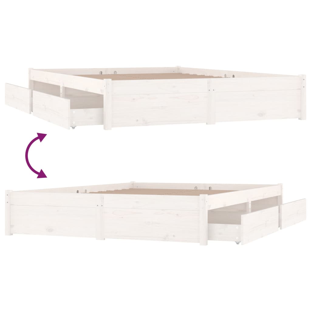 3103504 vidaXL Bed Frame without Mattress with Drawers White 140x190 cm (814930+814995)