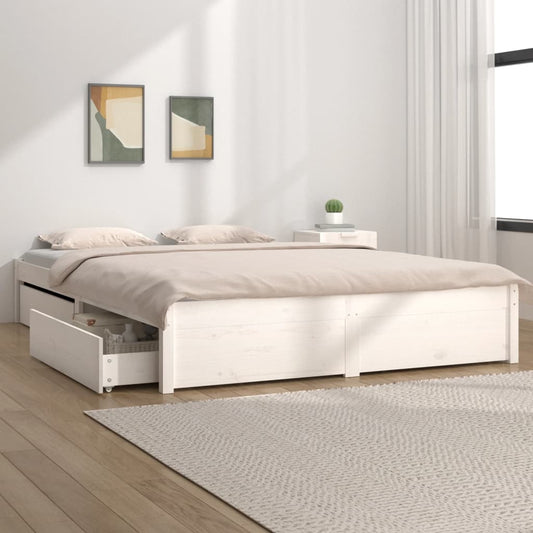 3103504 vidaXL Bed Frame without Mattress with Drawers White 140x190 cm (814930+814995)