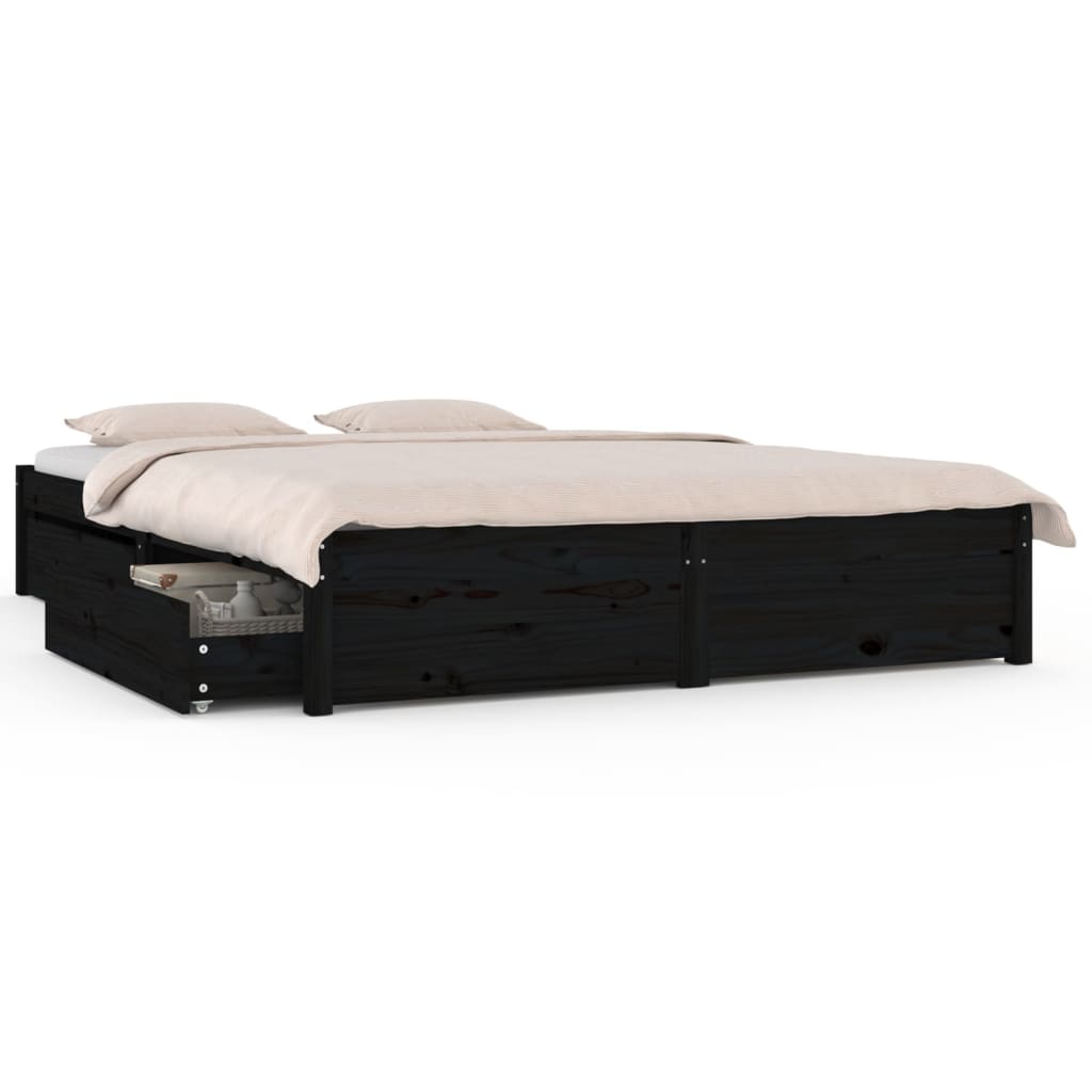 3103507 vidaXL Bed Frame without Mattress with Drawers Black 140x190 cm (814933+814998)