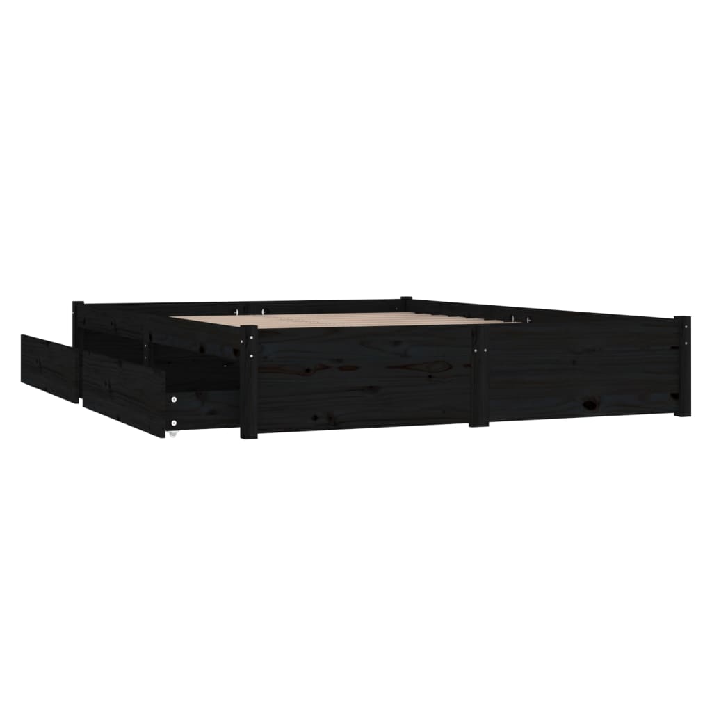 3103507 vidaXL Bed Frame without Mattress with Drawers Black 140x190 cm (814933+814998)