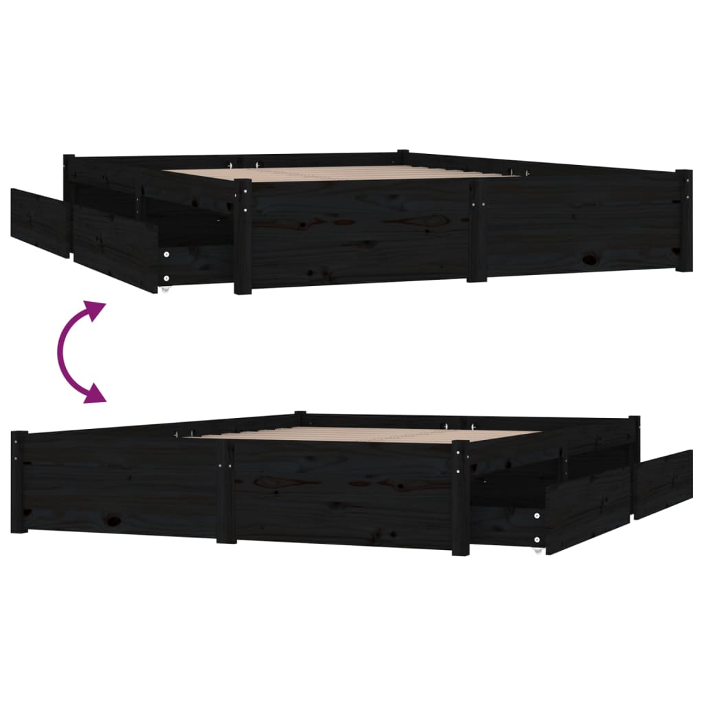 3103507 vidaXL Bed Frame without Mattress with Drawers Black 140x190 cm (814933+814998)