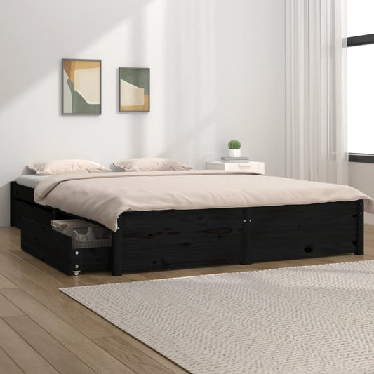 3103507 vidaXL Bed Frame without Mattress with Drawers Black 140x190 cm (814933+814998)